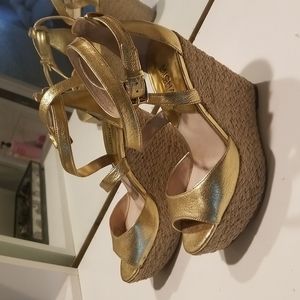 Metallic Gold Leather wedges